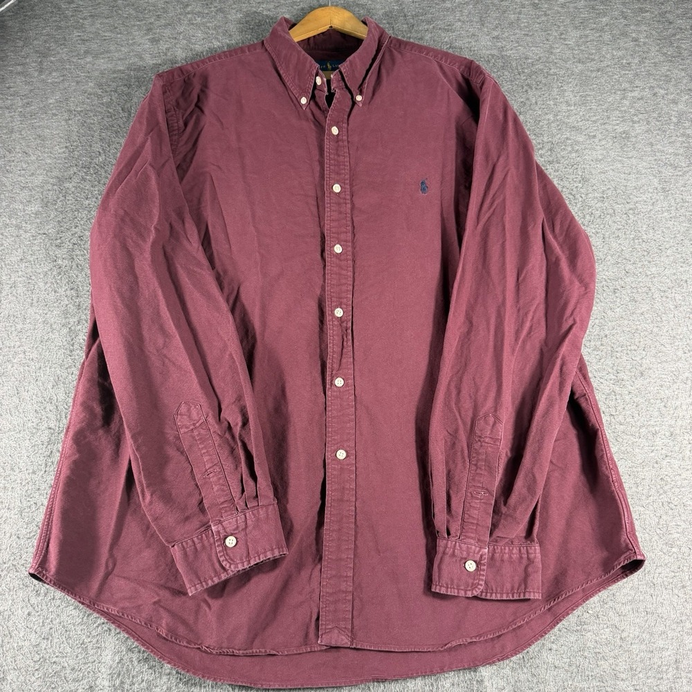 Ralph Lauren Men's Size 2XL Maroon Burgundy Button Down Shirt Classic Preppy
